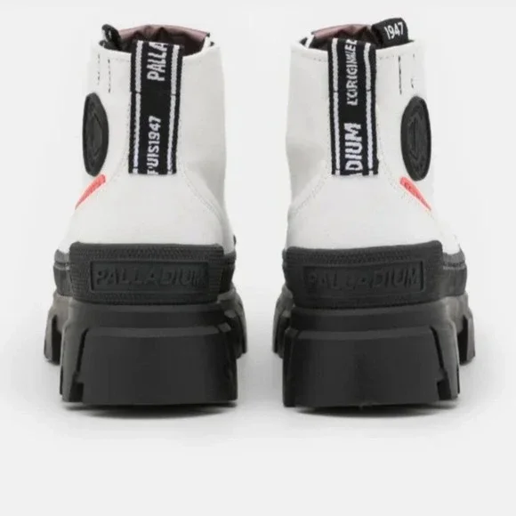 NEW Palladium Black White Canvas Chunky Lug Sole Y2K High Top Vegan Combat Boots - Picture 10 of 13